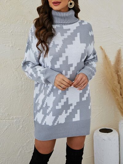 Turtleneck Dropped Shoulder Mini Sweater Dress